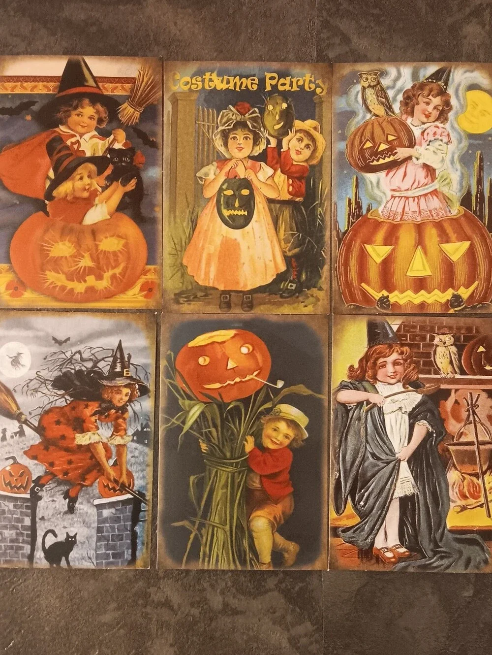 Halloween Postcard Lot Of 6, Vintage Inspired Art 4x6, Pumpkin Witchy Note Cards